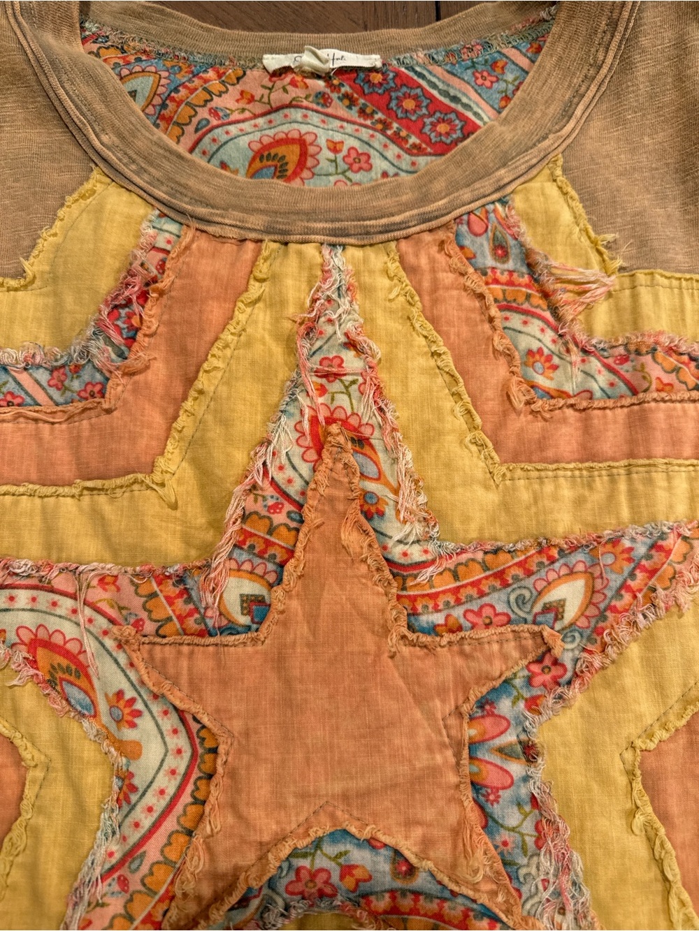 Oli & Hali XL Boho Patchwork Star Top Floral Raw Hem Oversized Cotton Tunic - Picture 3 of 3